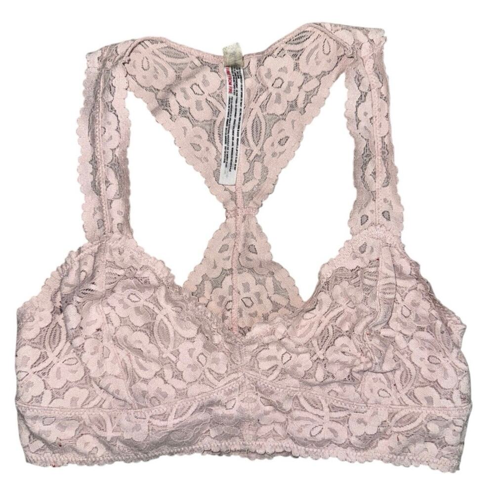 Intimately Free People Lace Bralette sz M Light Pink Lined No Padding Wire Free
